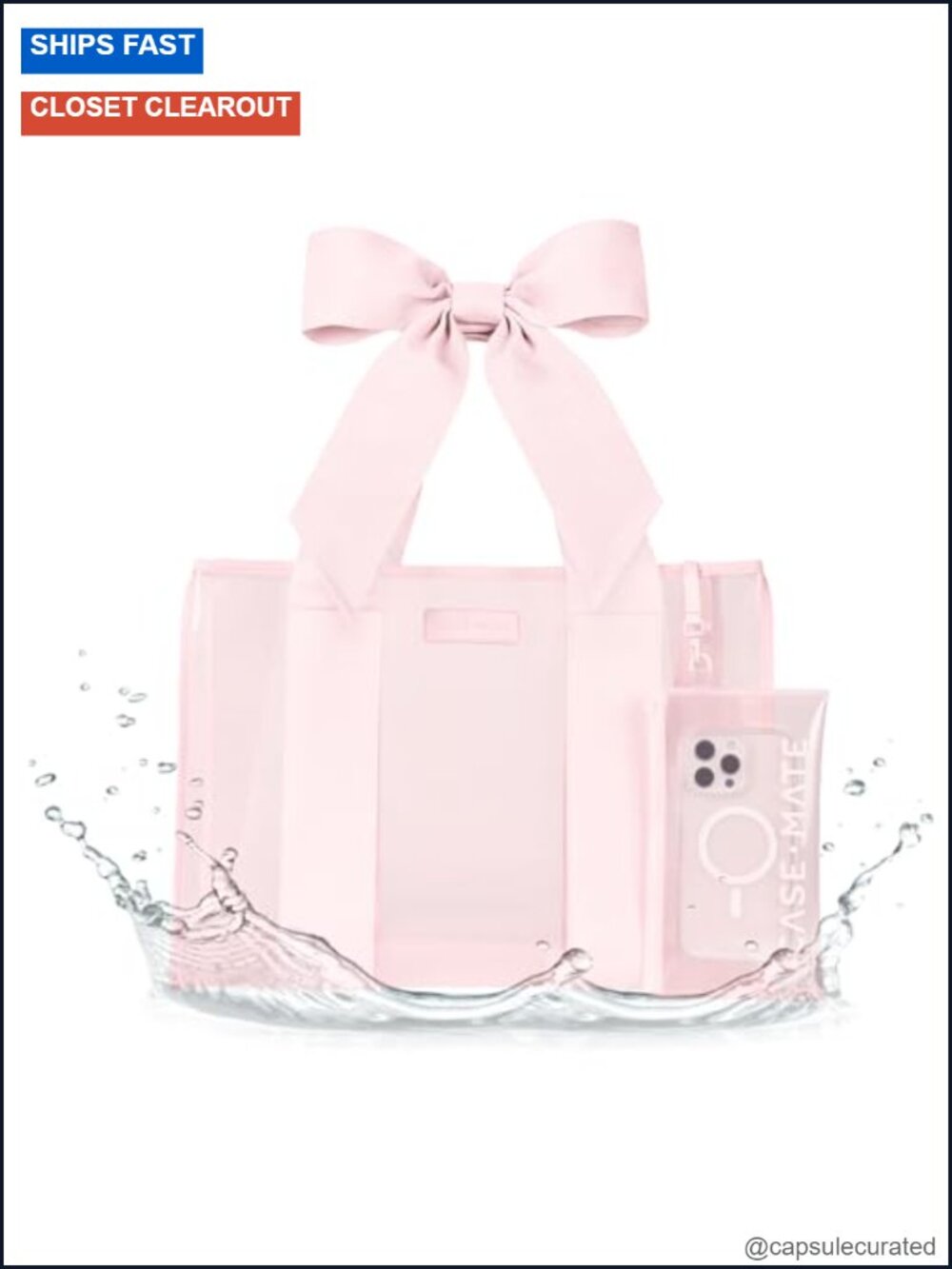 Waterproof Jelly Tote Bag with Bow - Large Travel Tote